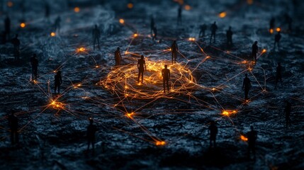 Aufkleber - Intertwined human silhouettes connected by light digital landscape abstract concept global network enigmatic viewpoint