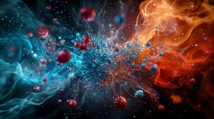Aufkleber - Explosive interaction of particles symbolizing social justice abstract space digital art cosmic environment dynamic view