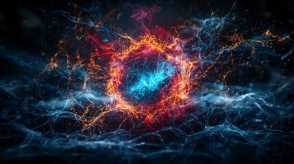 Fototapete - Dynamic energy burst digital realm graphic art abstract close-up emotional energy through technology
