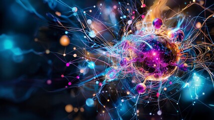 Poster - Colorful digital art cosmic view of energy transformation through technology and abstract science visualization