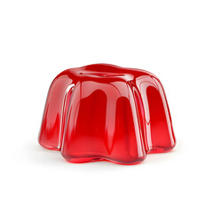 Wall Mural - 3d single glossy red fruit jelly candy isolated on a white isolate background. Red jelly cube reflecting light 