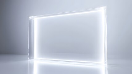 Poster - Illuminated abstract shape, glowing neon frame against soft background, modern aesthetic for design projects or presentations.