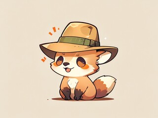 Sticker - Adorable Fox in a Hat: A Whimsical Illustration