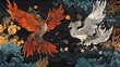 © JUNAEDI - Dual phoenix illustration with vibrant colors and intricate details on a dark background