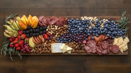 Poster - A charming charcuterie board styled with vibrant fruits, mixed nuts, and cheese on a rustic farmhouse wooden table