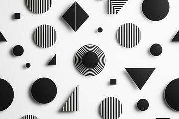 Poster - Minimalist abstract pattern of monochrome geometric shapes on a crisp white background in high resolution