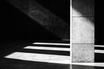 Poster - Striking interplay of light and shadow on a concrete pillar in a minimalist setting