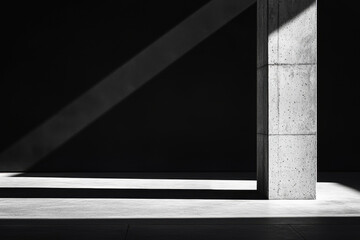 Poster - Exploration of light and shadow on a concrete pillar in a minimalist setting