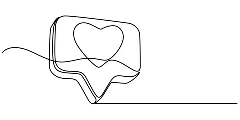 Poster - bubble chat with a heart continuous one line drawing, Continuous line speech bubbles drawing.Simple one line bubble chat with a heart .Talk bubbles one line drawing.Speech clouds with a like concept.