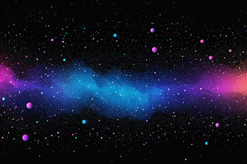 Poster - Minimalist cosmic gradient pattern flowing from black to vibrant shades of blue, purple, and pink with twinkling stars and glowing orbs