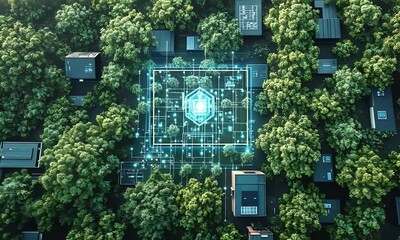Aufkleber - Smart City Aerial Green Tech Eco-System
