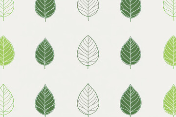 Poster - Minimalist eco-friendly pattern featuring green and white leaf icons arranged symmetrically on a clean light gray background