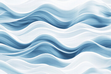 Poster - Minimalist nautical pattern featuring soft blue and white wavy lines evoking calm ocean waves in a serene design