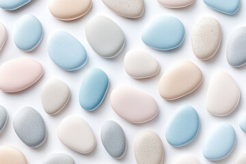 Poster - Nordic minimalist pattern of pebble shapes in soft pastel tones on a white background with smooth organic design