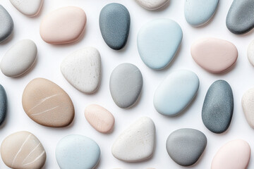 Poster - Minimalist Nordic design featuring pebble-like shapes in soft pastel colors on a white background for a serene aesthetic