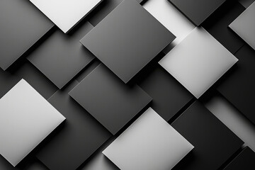 Poster - Overlapping squares create a striking minimalist pattern in monochrome gradients of black to light gray