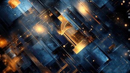 Poster - Abstract Gold and Blue Geometric Design