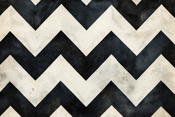 Poster - Minimalist Scandinavian pattern with chevron stripes in monochrome shades of black, charcoal, and white set in a modern aesthetic
