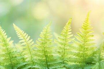 Poster - close-up of delicate ferns curling into intricate spirals bathed in soft golden light blurred backgr