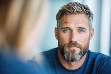 Poster - compassionate therapist attentively listens to client during psychotherapy session creating safe and