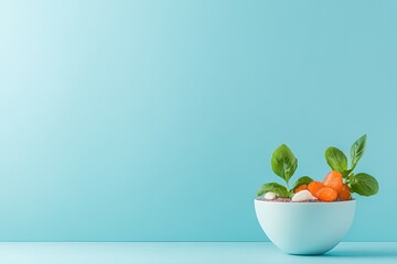 Poster - deconstructed smoothie bowl concept with fresh ingredients arranged in circular shape radiating from central empty