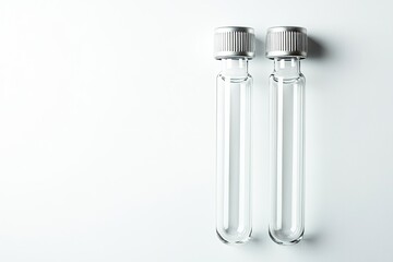 Poster - minimalist composition featuring two identical glass test tubes with bioengineered liquid futuristic medical theme