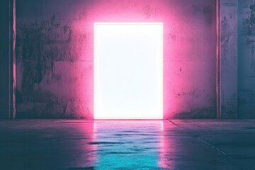 Poster - minimalist empty neon sign in urban environment glowing softly at night