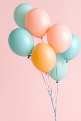Aufkleber - minimalistic composition of colorful birthday balloons floating gently against soft pastel background creating festive