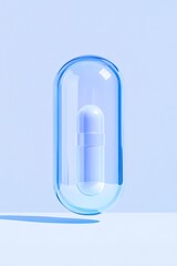 Poster - simple elegant vector rendering of transparent capsule containing single bioengineered seed set against pure white