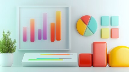 Leinwandbilder - Vibrant 3D data analytics scene featuring futuristic glowing charts bold color gradients and minimalistic design for maximum clarity and visual impact