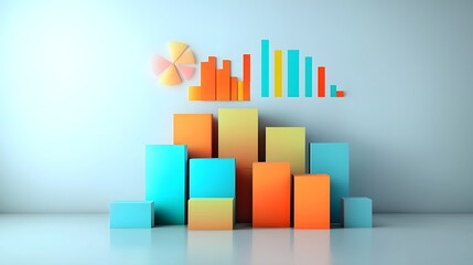 Poster - Advanced 3D data analytics scene with bold color gradients glowing charts and futuristic visual elements set against a minimalistic white background for clarity and impact