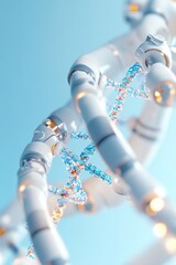 Poster - 3d-illustrated visualization of genetic engineering where microscopic robotic nanobots are modifying strands of dna