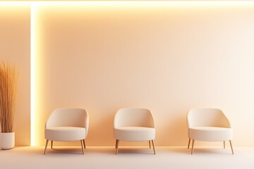 Poster - calm and neutral-toned waiting area in therapist office featuring modern seating and soft lighting