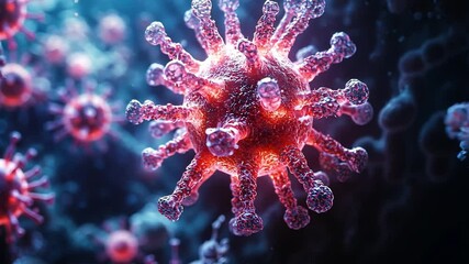 Poster - virus interacting with surrounding particles in a detailed microscopic visualization