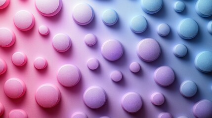 Wall Mural - Pink and blue round shapes cover a flat surface. Background is blurred. Use as background