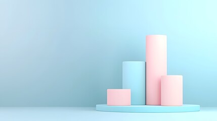 Fototapete - Elegant and Minimalist 3D Bar Chart Design Featuring Stacked Cylindrical Shapes Arranged in a Visually Striking Manner on a Monochromatic Blue Background Emphasizing Simplicity and Clarity
