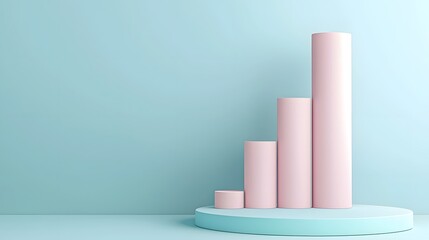Fototapete - A sleek and modern 3D business graph with smooth cylindrical elements and a clean soft blue background