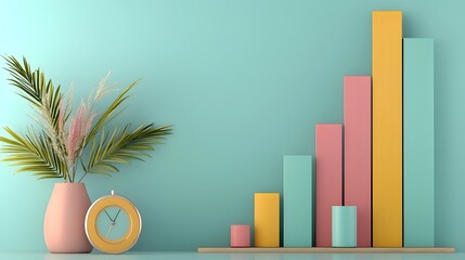 Leinwandbilder - Sleek 3D Business Chart with Iridescent Bars in a Futuristic Gradient Backdrop Symbolizing Continuous Improvement and Innovation through Dynamic Data Visualization