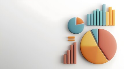Leinwandbilder - Vibrant 3D Business Analytics Visualization with Floating Data Elements   Colorful Pie Charts Dynamic Bar Graphs and Structured Data Floating over a Pristine White Backdrop