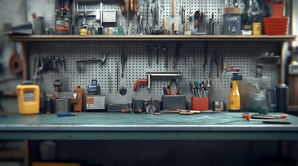 Wall Mural - Tools workbench cluttered workshop garage