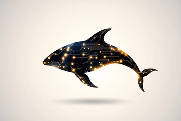 Poster - A simple silhouette of a whale adorned with faint circuit patterns captures the synergy between marine life and technology. The neutral background enhances the minimalist aesthetic