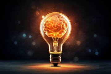 Poster - Light bulb containing glowing brain representing ideas, innovation, and creativity