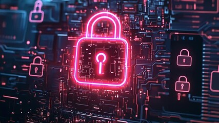 Poster - Digital padlock symbol on a circuit board representing cybersecurity and data protection strategies