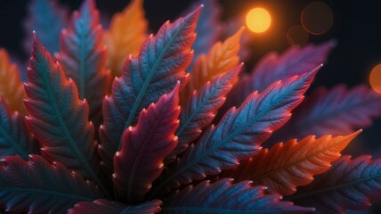 Wall Mural - A close up of a leafy plant with a purple and orange hue