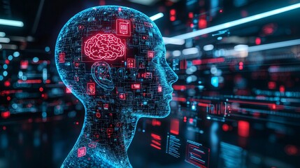 Poster - Abstract chatbot logo appearing on a laptop screen alongside speech