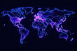 © lizavetta - World map outlined with neon blue and purple dots.