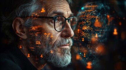 Poster - A senior manager reviewing a digital screen - human resources concept