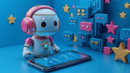 Poster - Provide feedback on AI services. Collect AI insights. Rate AI solutions. Perform an online survey. Review robot applications. Delve into Stock AI and business IoT concepts. Visualize a 3D robot with