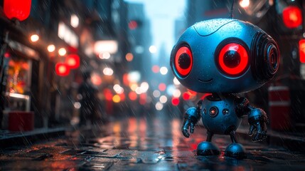 Poster - In this color image, the background showcases new computers and phones, with an AI-style robot in the foreground