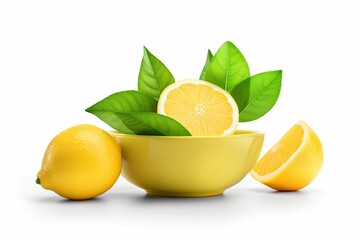 Wall Mural - Lemon and leaf isolated on white background